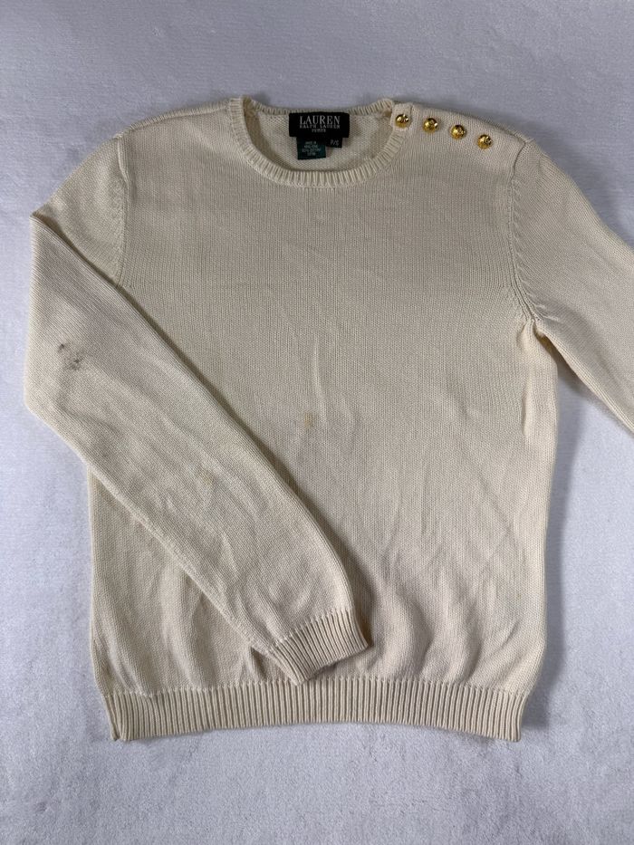 Pull Ralph Lauren femme S beige Boutons dorés épaule – 100% coton - photo numéro 2