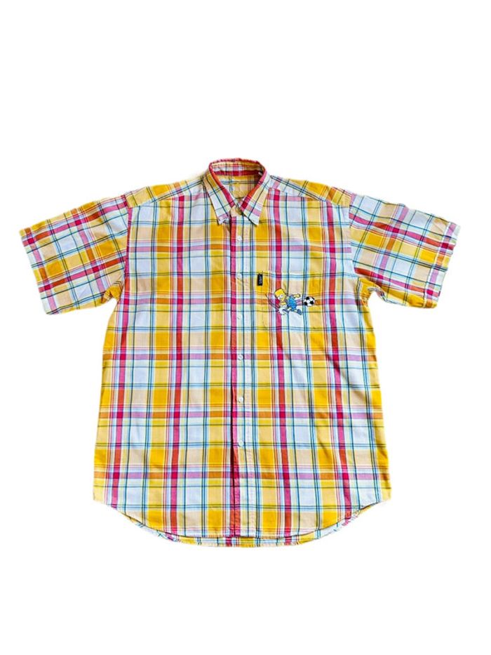 🟡 Chemise d’été vintage homme à carreaux jaune Bart Simpson yellow checkered shirt🟡 - photo numéro 3