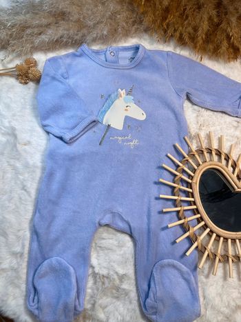 Pyjama velours violet Licorne, bébé fille, 3 mois, kiabi, bon état