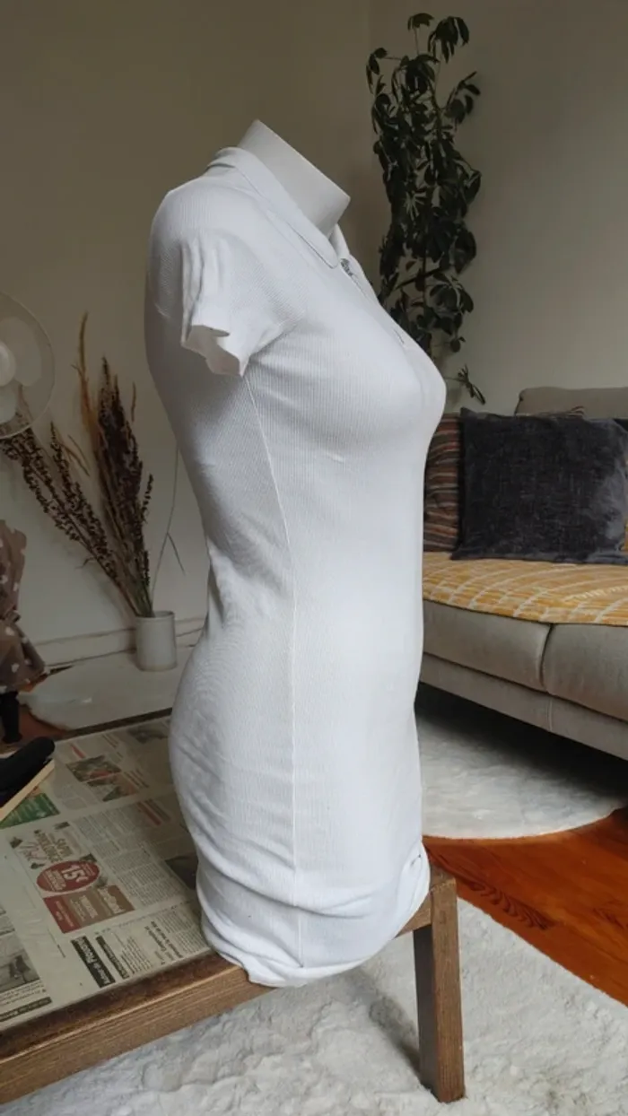 Robe polo blanc manches courtes côtelé mi-cuisse - photo numéro 3