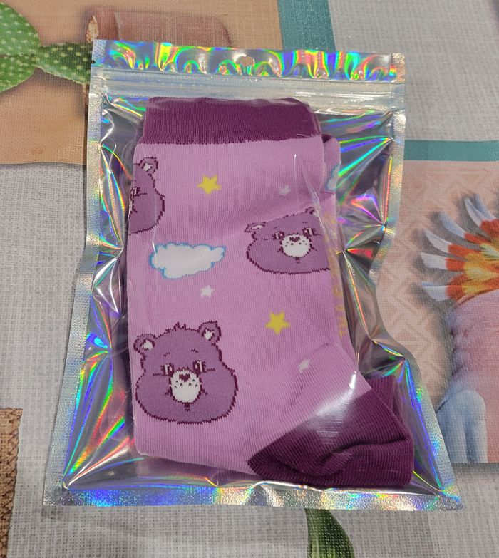 CHAUSSETTES BISOUNOURS CARE BEARS TETE PARME VIOLET ! NEUF ! - photo numéro 3