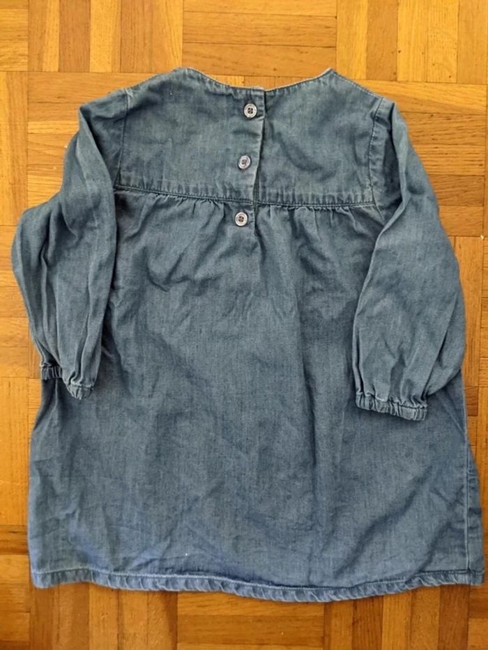 Robe souple couleur jean brodée Cadet Rousselle 12 mois manches longues - photo numéro 4