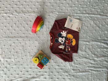 teeshirt manches longues bordeaux rayé marine disney mickey 6 mois