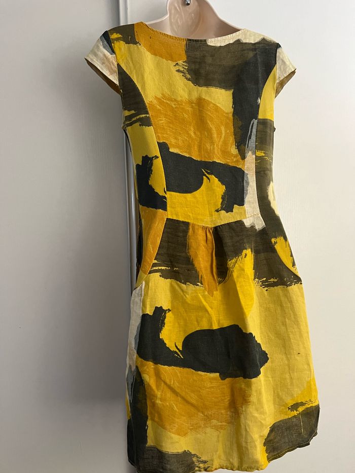 Robe été lin jaune kaki made in Italy robe chic, habillées - photo numéro 10