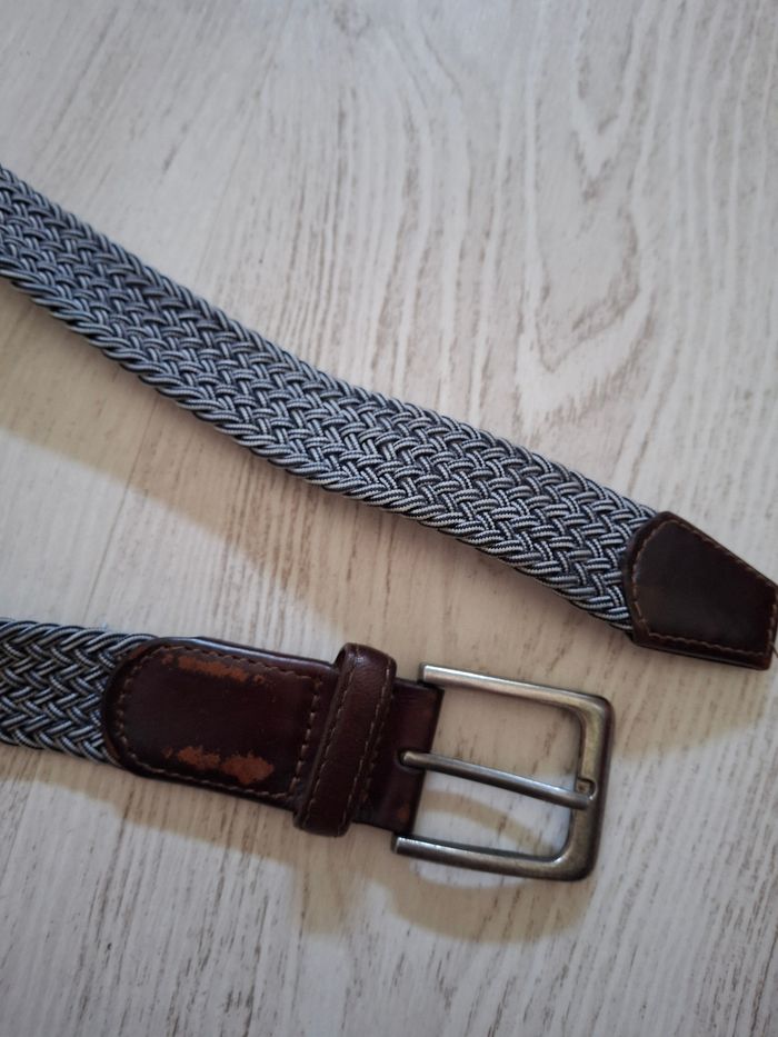 Ceinture homme tissu bleu blanc marron taille ajustable - photo numéro 2