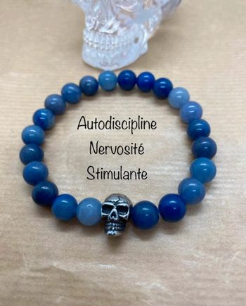 Bracelet aventurine bleu et étêté de mort 19,5 cm , lithothérapie