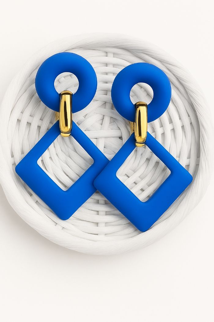 🌹💎pièce unique boucles d’oreilles pendantes bleu roi géométriques - photo numéro 5