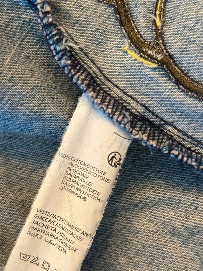 Veste en jean oversize brodée – fleurs & oiseau – taille S - photo numéro 8