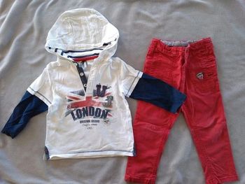 Ensemble garçon sweat London et pantalon rouge Orchestra 18 mois