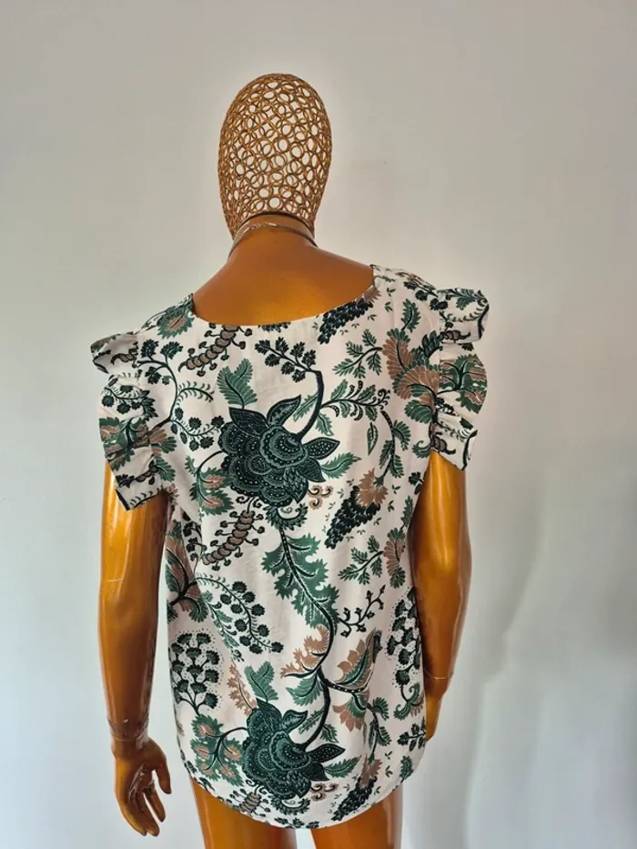 Blouse Fleurie Verte Manches Courtes Femme Taille 42/44 - photo numéro 2