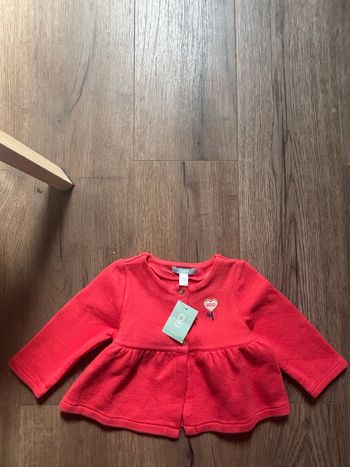 Gilet / veste bébé fille rouge Obaïbi 12 mois neuf avec étiquette