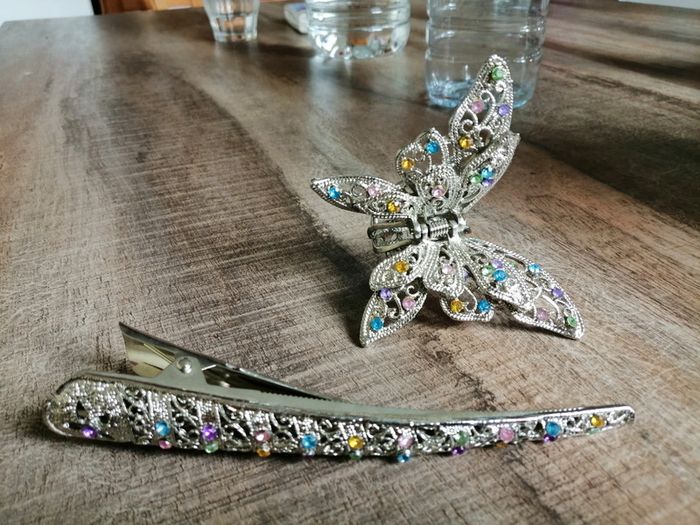 2 pince à cheveux vintage argente