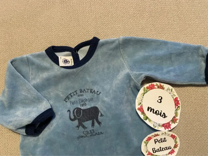 Pyjama petit bateau chaud velours 3 mois - photo numéro 3