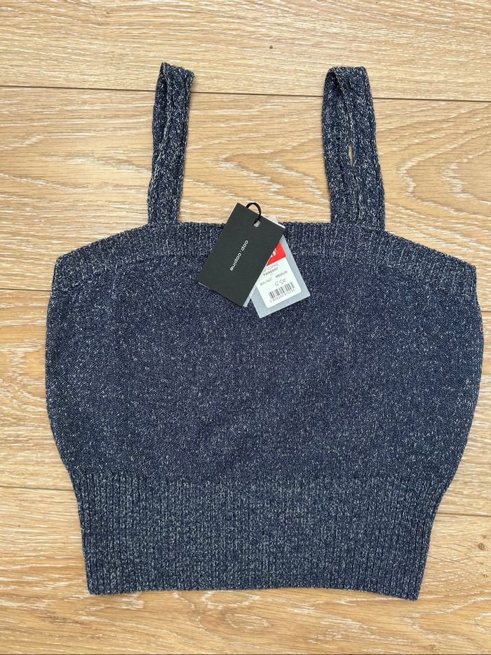 Magnifique crop top bleu et doré faineant cop copine taille M neuf