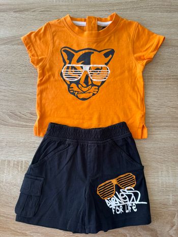 Ensemble short et tshirt noir et orange 6 mois Airness