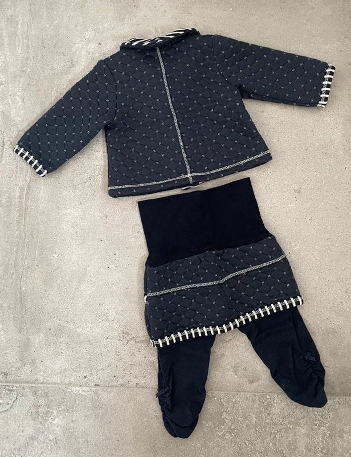 Ensemble gilet et legging avec jupe intégrée « GYMP » bleu marine et blanc taille 1 mois-56 cm - photo numéro 2