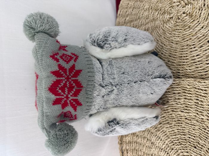 Peluche chouette GUND gris blanc bonnet laine - photo numéro 2