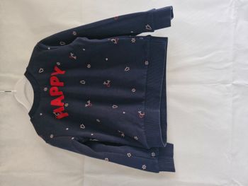 Pull mixte 4 ans Okaïdi Bleu marine inscription rouge happy flocons sapins et bois de rennes