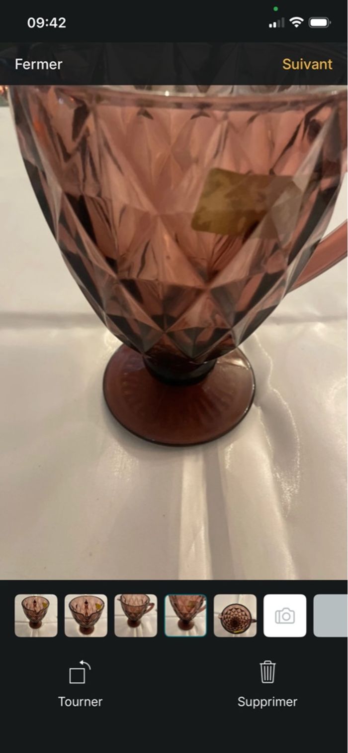 Grand pichet en verre, rose, vintage, - photo numéro 4