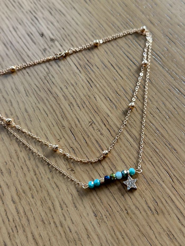 Collier multi-rangs doré perles cristal et étoiles strass - photo numéro 2