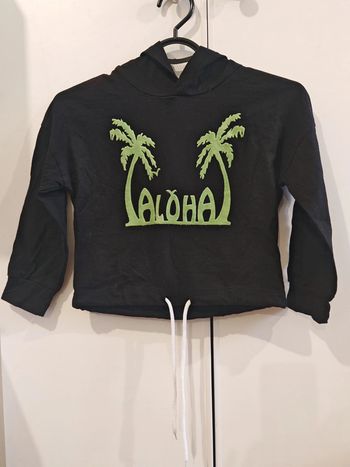 Sweat à capuche enfant noir “ALOHA” Taille 8 ans 🌴 motif palmiers tendance neuf