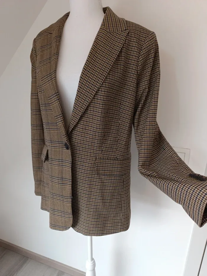 Blazer long à carreaux pied-de-poule – C&A – Taille 42 - photo numéro 2