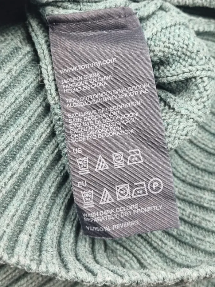 Pull col V torsadé Tommy Hilfiger vert – Taille L Femme (mesures en photos) - photo numéro 7