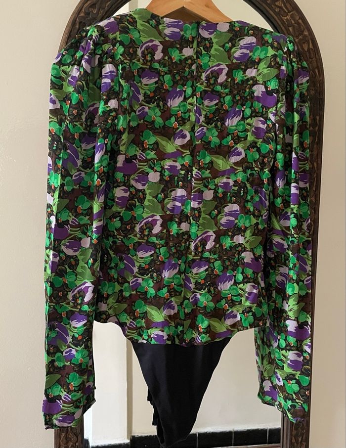 💚body Zara imprimé floral épaules structurées manches bouffantes chic taille S - photo numéro 4