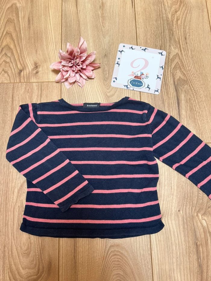 Pull rayé marine et rose In extenso 2 an