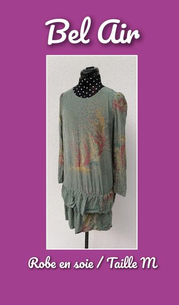 Robe courte 100% Soie kaki jaune rouge Taille M Bel Air