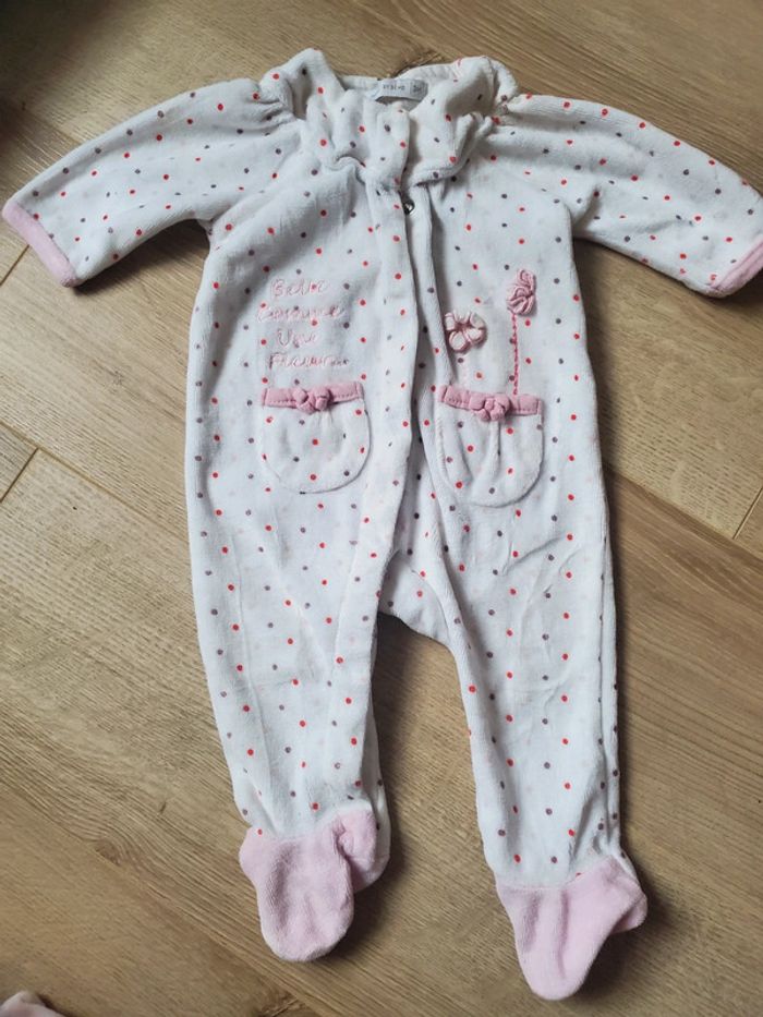 🌴 Pyjama velours blanc rose pois taille 3 mois