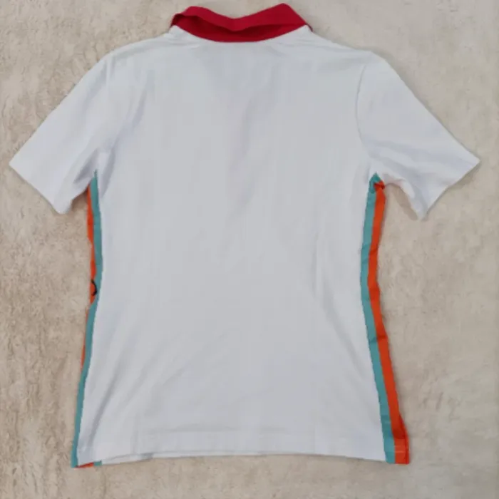 Polo blanc unisexe Golfino col coloré et bandes latérales – Taille L / 40 A1156 - photo numéro 2