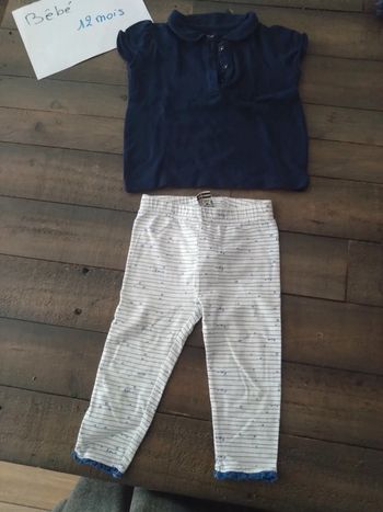 Lot legging et polo bleu bébé fille 12 mois
