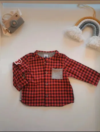 Chemise à carreaux petit bateau col mao