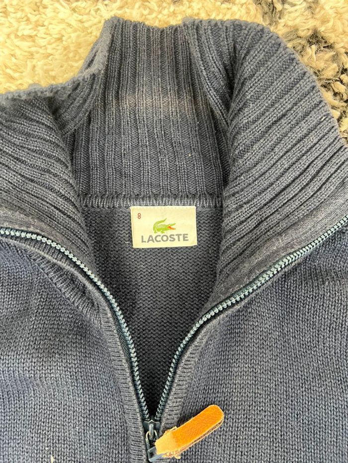 Pull zip full zip Lacoste bleu marine en coton en maille taille XXL style old money - photo numéro 6
