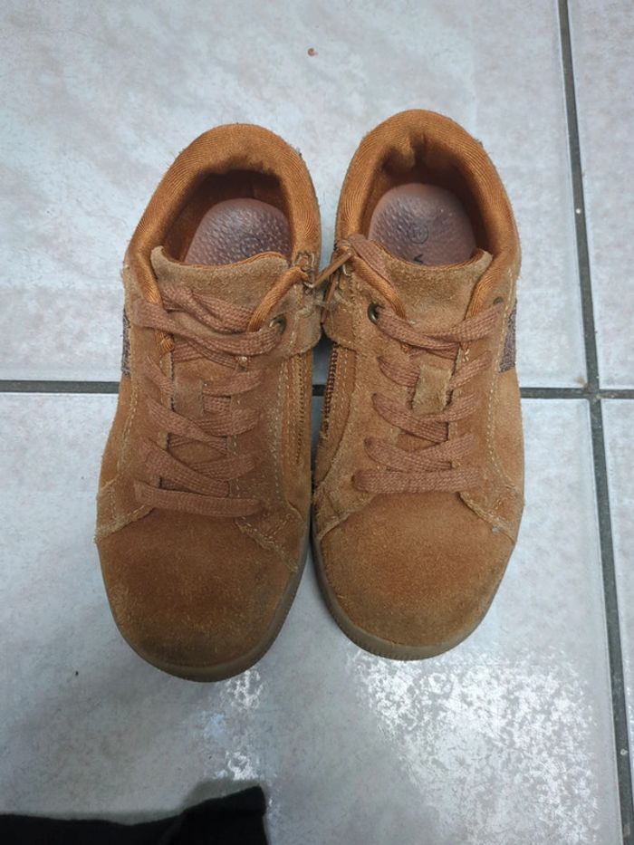 Baskets daim et cuir Vertbaudet marron Camel or 31 zip et lacets - photo numéro 2