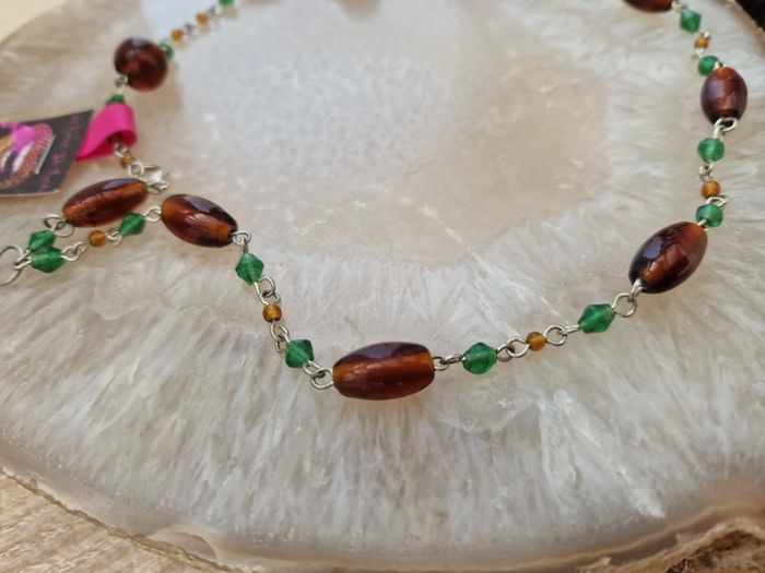 Collier Argenté Marron Vert - photo numéro 7
