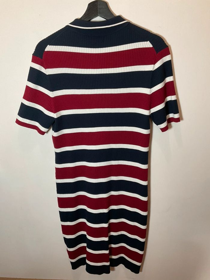 Robe côtelée manches courtes prêt du corps rayée marine et bordeaux Tommy Hilfiger taille L 028 - photo numéro 3