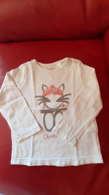 Tee-shirt Obaibi 18 mois blanc manches longues