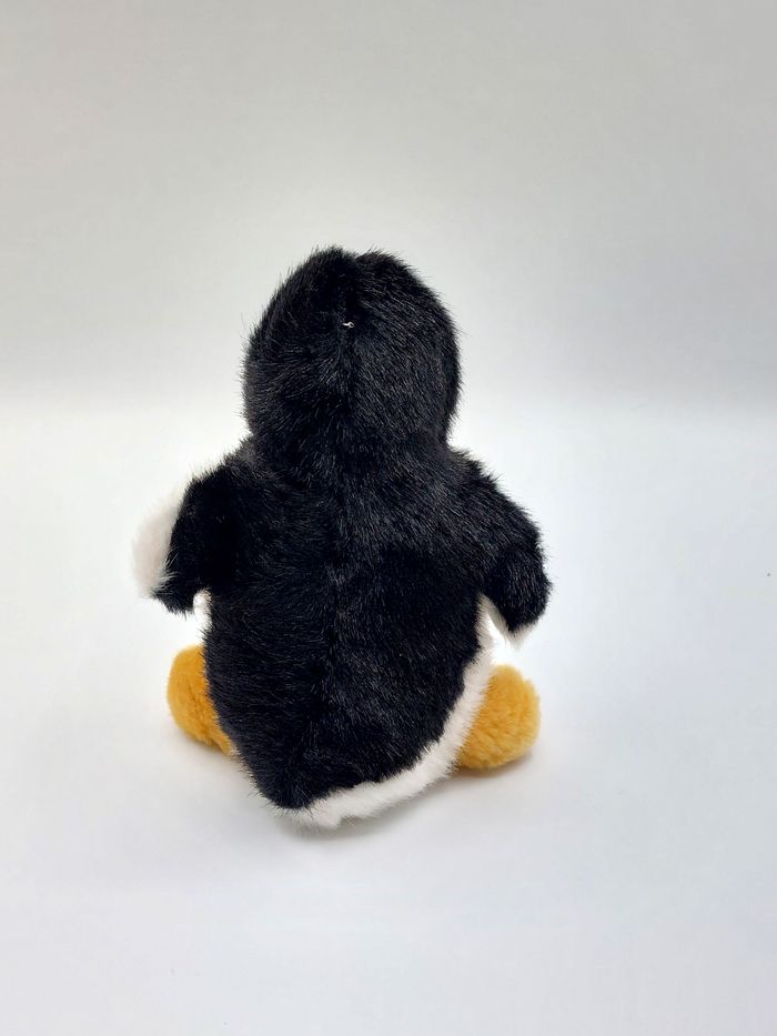 Ancienne petite peluche pingouin blanc noir jaune moutarde doudou vintage 18 cm yeux durs - photo numéro 3