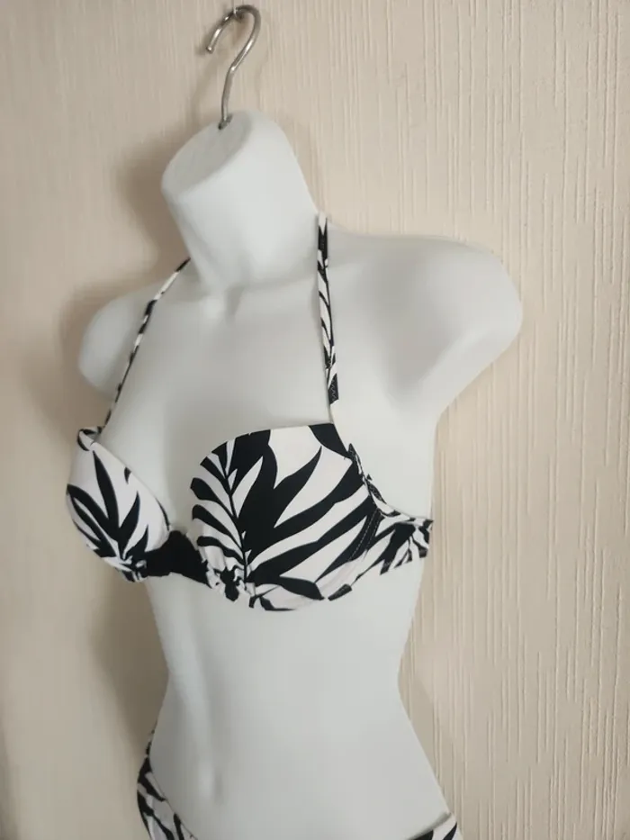 Maillot de bain 2 pièces Etam blanc et feuillage noir 90B / 40 - photo numéro 7