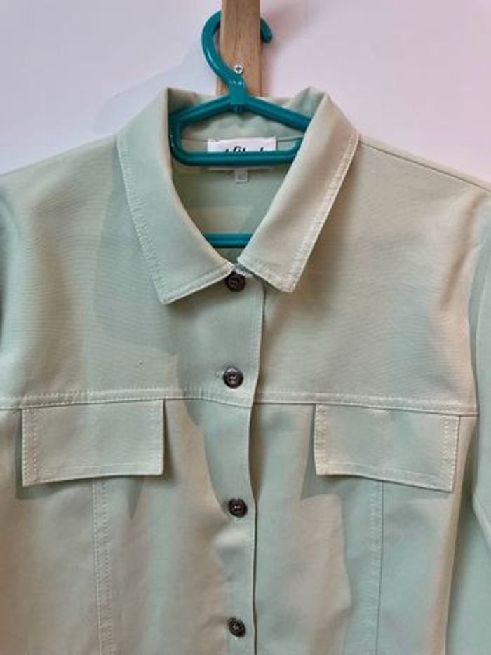 Veste chemise longue unie vert pastel manches 3/4 Afibel taille 42 - photo numéro 2