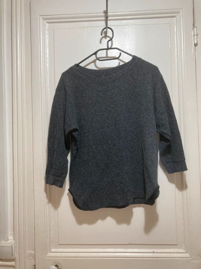Sweat gris chiné Uniqlo manches 3/4 - Taille XS - photo numéro 2