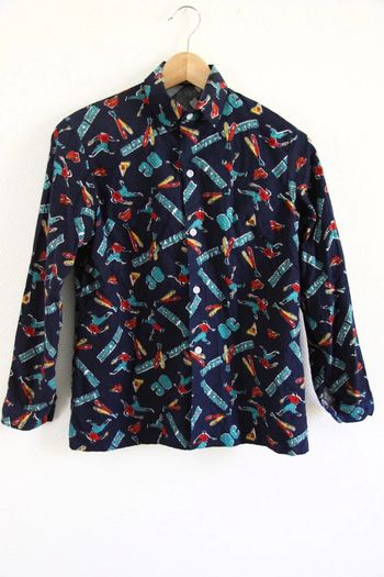 Vintage - Chemise motifs rétro "Baseball" en flanelle de coton, super originale !