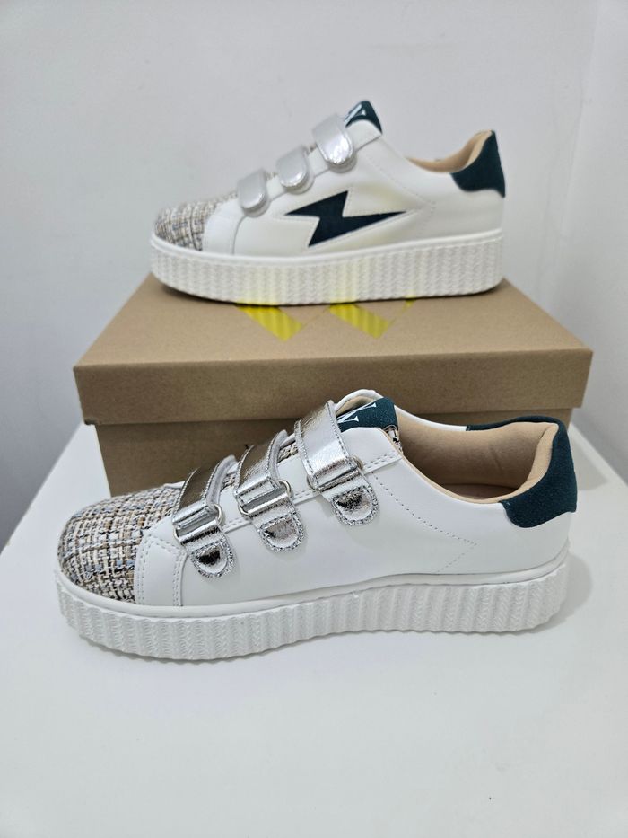 Basket Vanessa Wu Katie blanc vert beige taille 37 neuves authentiques - photo numéro 2