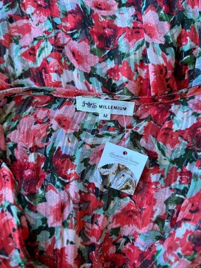 Robe longue motifs fleuris rouge corail taille M - Millenium - photo numéro 4