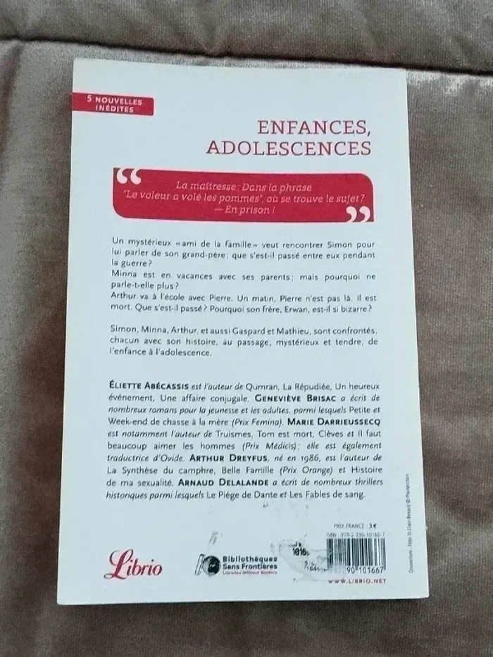 Livre enfances adolescences 5 nouvelles inédites - photo numéro 7