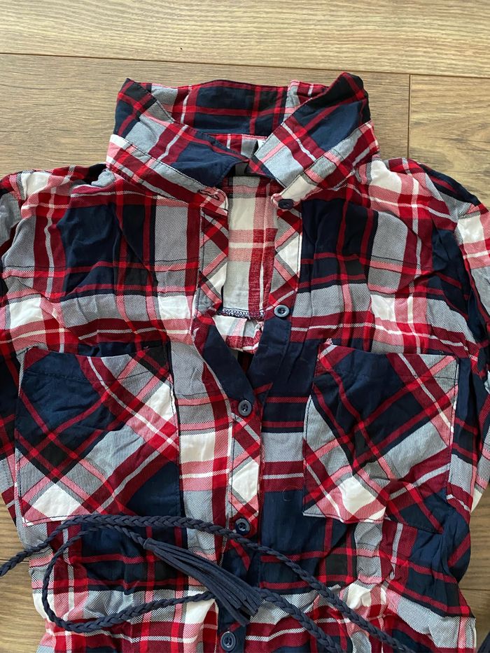 Chemise longue robe à carreaux bleu blanc rouge Ts - photo numéro 2
