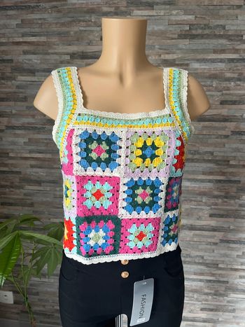 Top en crochet multicolore soldé