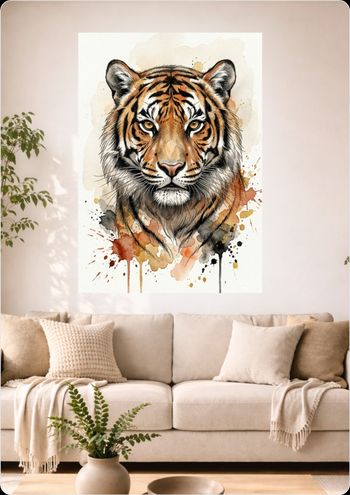 Affiche murale tigre aquarelle "Force du Tigre" déco sauvage A3 Sans cadre